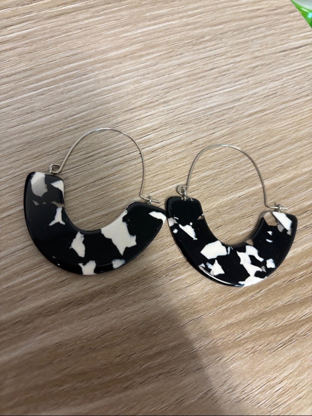 Plunder Black & White Marbled Crescent Hoop Earrings